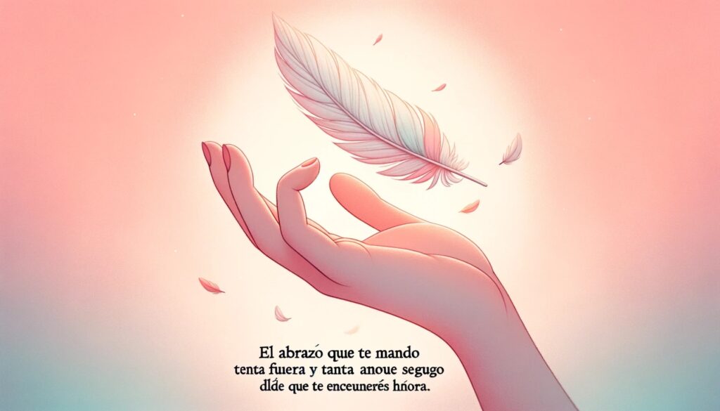 DALL·E 2023 10 22 23.48.54 Illustration of a gentle and delicate hand reaching out to a floating feather symbolizing a lost loved one. The background is a gradient of soft past