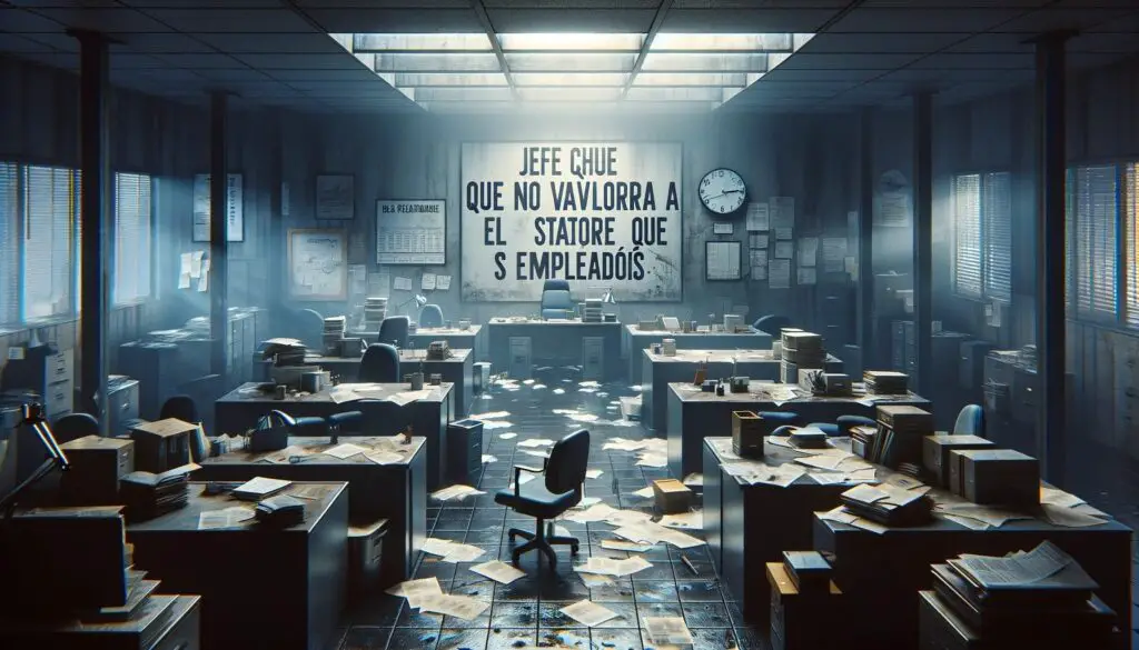 DALL·E 2023 11 21 10.55.22 A conceptual artwork showing a desolate office environment to represent the theme frases para jefes que no valoran a sus empleados. The scene includ