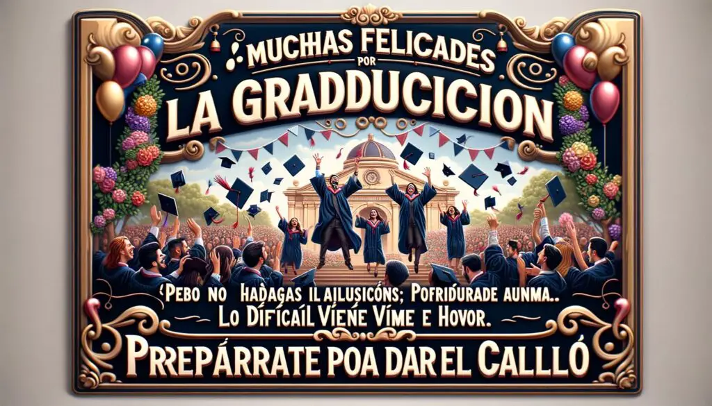 ¡Enhorabuena! ¡Bienvenido al club de los recién graduados! ¿Y ahora qué? Bueno… mientras tanto, disfruta de la fiesta y las felicitaciones… ¡Ya tendrás tiempo para pensar en el paro! Con amor.
