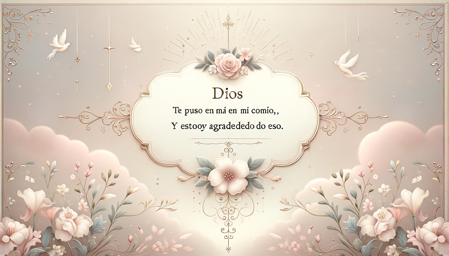 Create image for "frases para padrinos de bautizo" and put a written quote in the image. the quote is: "1. Dios te puso en mi camino, Madrina, y estoy agradecido por eso." in Horizontal rectangle shape.