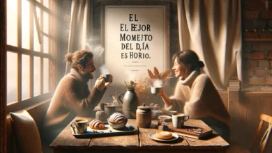 Create image for "frases café y amistad" and put a written quote in the image. the quote is: "El mejor momento del día es ahora." in Horizontal rectangle shape.