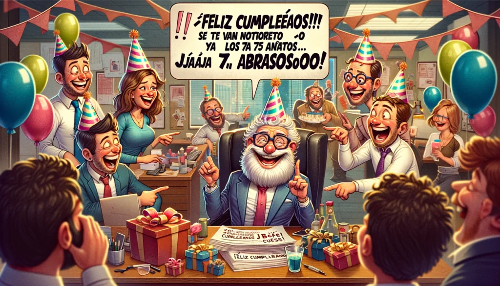 Buenos días Jefe ¡Feliz cumpleaños! Queremos decirle que hemos planificado algo especial para Ud. pero Rodolfo Rodríguez el de presupuesto quedo en organizarle la celebración. Sabemos que él es muy tacaño, así que no se sorprenda con lo que pueda salir. Trate de pasarla bien.

