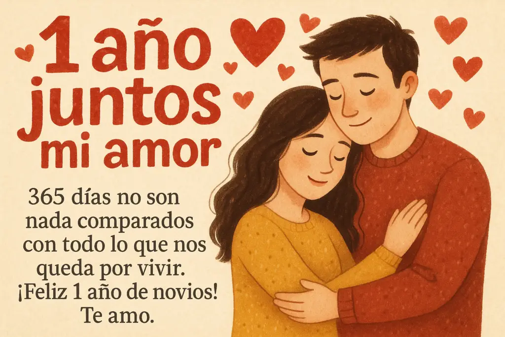 30 Mensajes de Amor: 1 Año Juntos Mi Amor 3 En tu pecho echó raíces mi corazón. Nuestra historia está completa. ¡Te amo! Feliz 1 aniversario de novios.