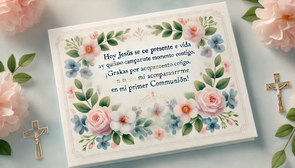 4. "Mi Primera Comunión es un momento de alegría y agradecimiento. Gracias por estar presente en esta celebración tan especial."
