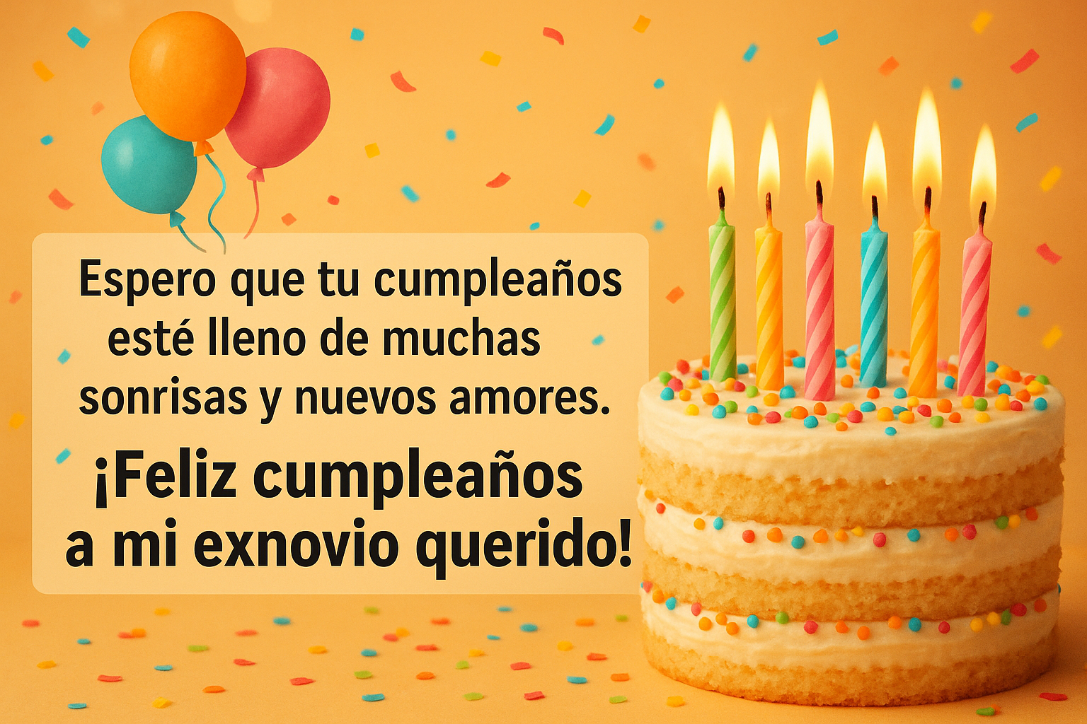 Feliz Cumpleaños Ex Novia: 22 Frases Emotivas para Dedicar con Respeto y Nostalgia 1 Feliz cumpleaños, exnovio. Que tengas un buen día y que todo salga como planeado, que brindes con los tuyos y que tengas un buen año.