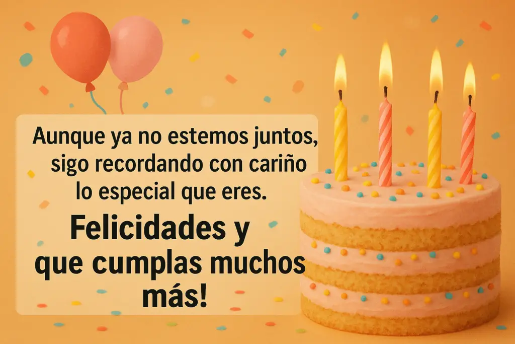 Feliz Cumpleaños Ex Novia: 22 Frases Emotivas para Dedicar con Respeto y Nostalgia 2 ¡Feliz cumpleaños a mi exnovio! Disfruta de todo lo que lograste y aprovecha el día con tu gente. Un abrazo.