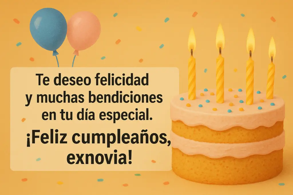 Feliz Cumpleaños Ex Novia: 22 Frases Emotivas para Dedicar con Respeto y Nostalgia 3 Felicidades por tu cumpleaños, exnovio. Espero que encuentres la felicidad y la plenitud que mereces y buscas en esta vida.