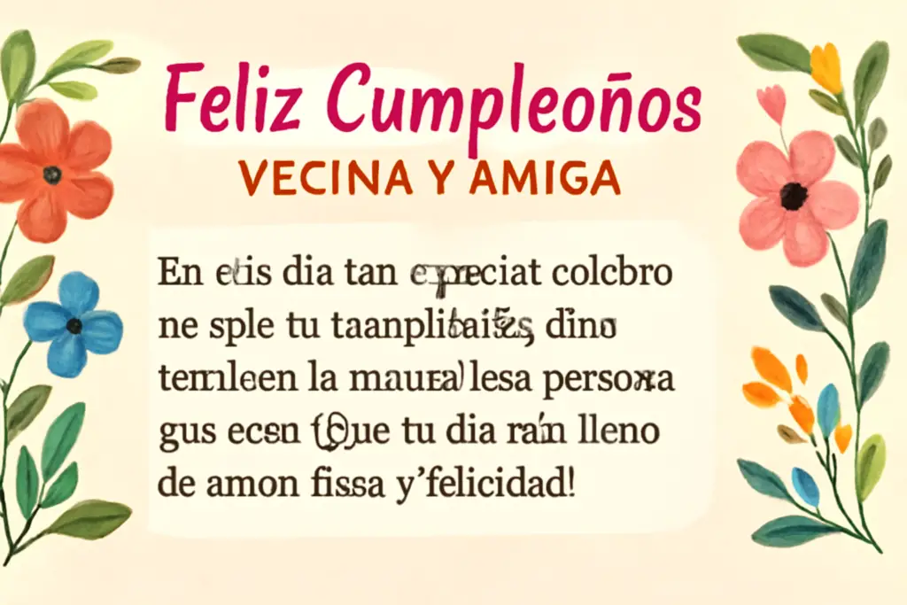 Feliz cumpleaños vecina y amiga: 21 frases originales y emotivas para sorprenderla 🎉 2 En tu día especial, quiero desearte todo el amor y la felicidad que te mereces. ¡Que este cumpleaños sea el mejor de todos y el inicio de un año increíble!